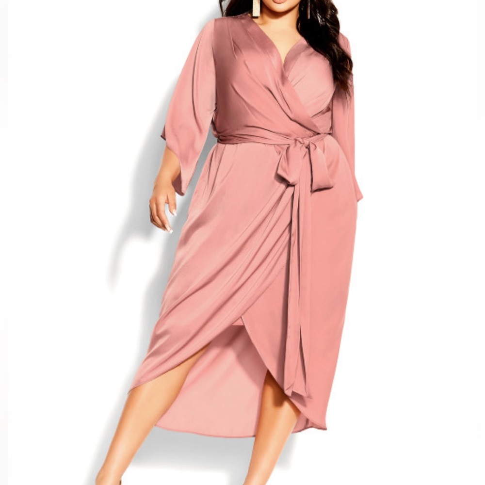 City Chic Wrap Dress Dusty Peach